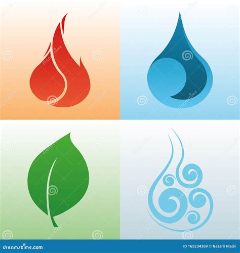 Quatro Elementos Naturais Terra água Ar E Fogo Vetor Ilustração do