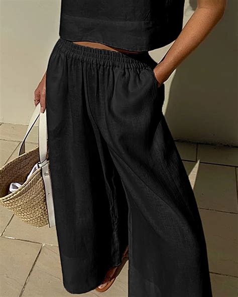 Elastic Waist Wide Leg Pants Zeagoo