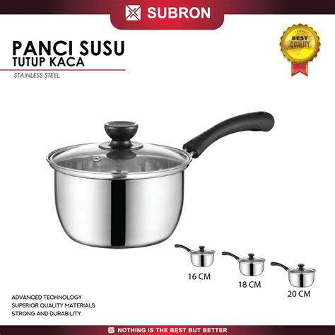 SUBRON Panci Susu Milk Pot Mpasi 16cm 18cm 20cm Tutup Kaca Stainless