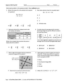 Algebra 1 - EOC Prep #15 by Secondary Math Assessment Resources | TpT