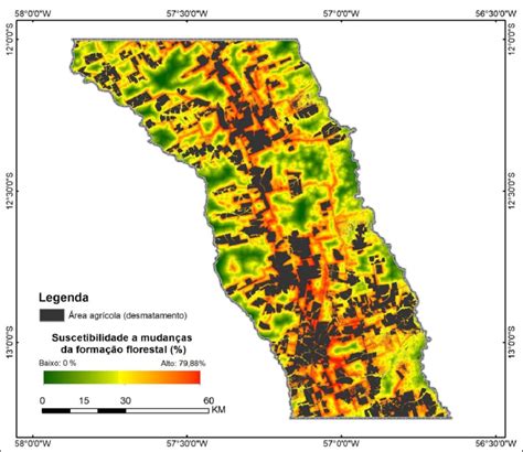 Mapa de suscetibilidade a mudanças de Formação Florestal para a