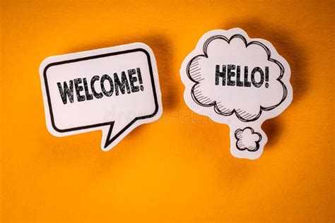 Welcome. Speech Bubbles with Text on an Orange Background Stock Image ...