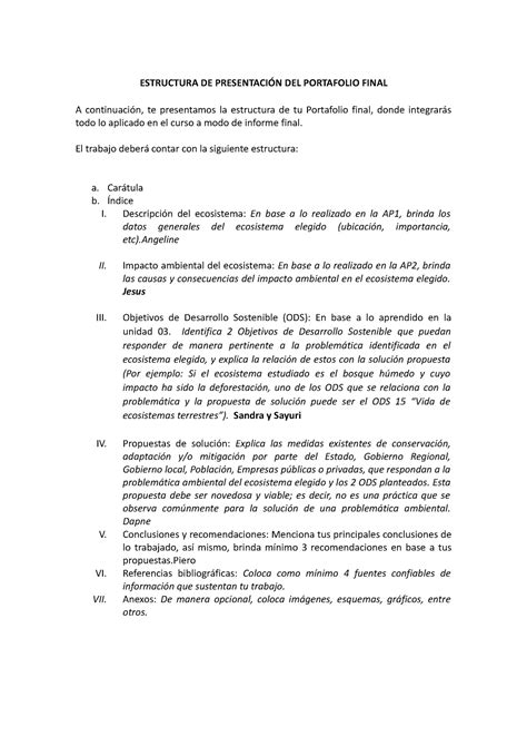 Semana Estructura Para El Informe Final Ptf Estructura De