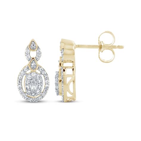 Diamond Oval Drop Stud Earrings 1/4 ct tw 10K Yellow Gold | Kay