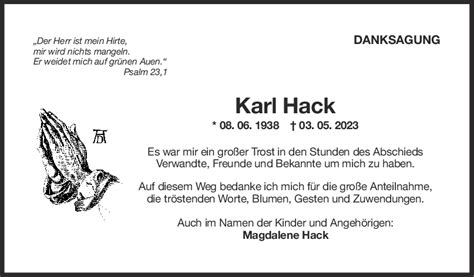 Danksagung Karl Hack 10 06 2023 Teckbote Trauerportal