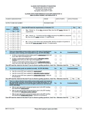 Fillable Online Isbe 37 40 IL State Performance Plan SSP Indicator 13