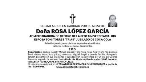 Esquela Rosa López García Diario de Ibiza