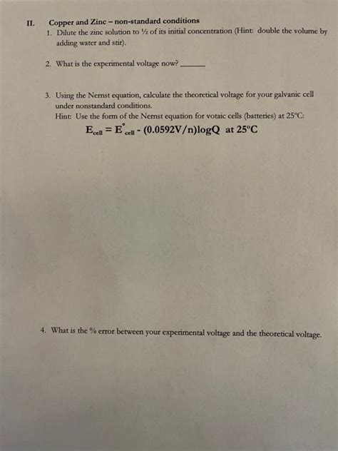 Chm L Electrochemistry Lab Data Sheet Name I Chegg