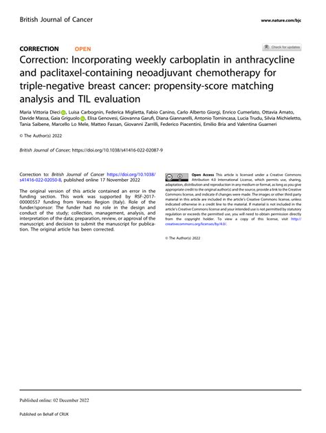 PDF Correction Incorporating Weekly Carboplatin In Anthracycline And