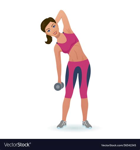 Girl doing side bends with dumbbell Royalty Free Vector