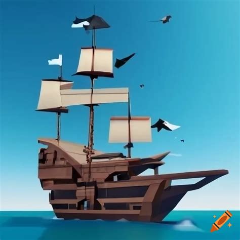 Low Poly Pirate Ship Sailing The Ocean