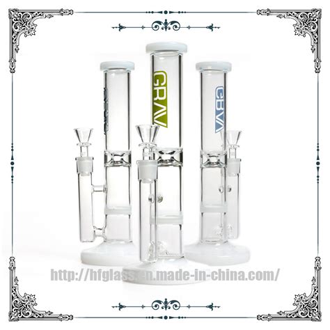 China Grav 10′′ Straight Tube Honeycomb Perc Glass Smoking Water Pipes Ice Hookah China Water