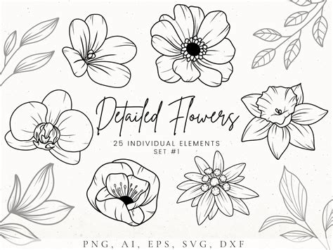 Flower Svg Bundle Flower Stencil Flower Tattoo Design Etsy