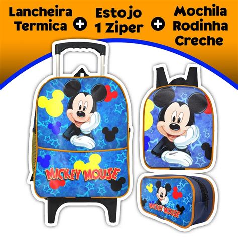 Kit Mochila Escolar De Rodinhas Infantil Menino Pequena Lancheira