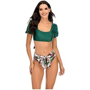 Hohxil Costume Da Bagno Da Donna Con Volant Monospalla Bikini A Vita