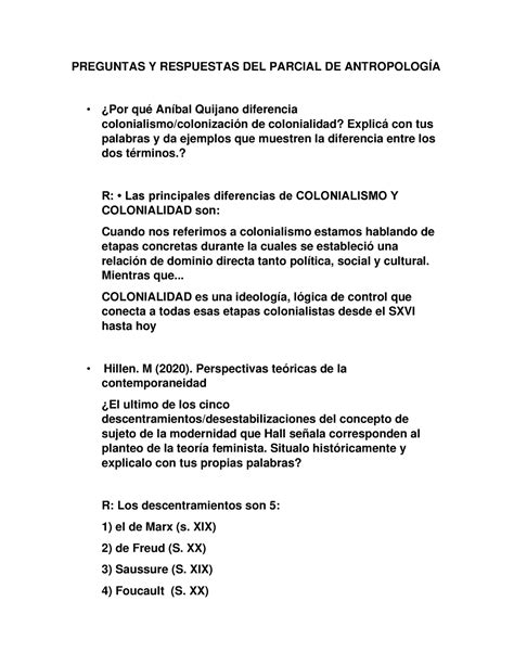 Preguntas Y Respuestas DEL Parcial DE Antropología PREGUNTAS Y