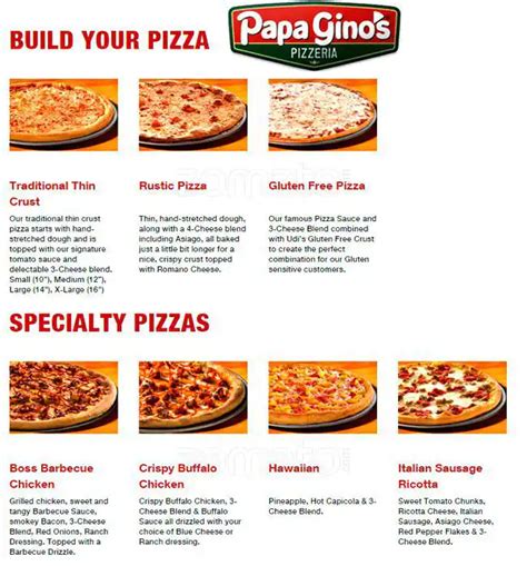 Papa Gino S Printable Menu - Get What You Need For Free