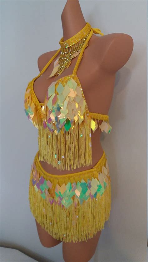 Yellow Beads Skirttop Samba Costumes Carnival Show Girl Las Etsy