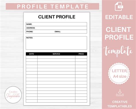 client profile template editable customer profile tracker client