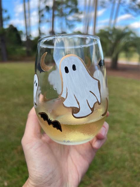 Hand Painted Ghost Wine Glass Halloween Wine Glass Ghosts Etsy Uk