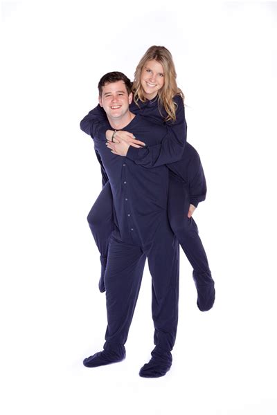 Navy Blue Jersey Knit Footed Onesie Pajamas For Men And Women Big Feet