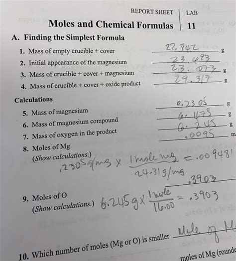 Chemistry Mole Questions And Answers