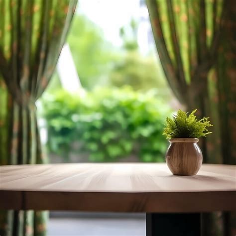 Premium Photo Empty Wood Table Top And Blurred Green Tree In The Park