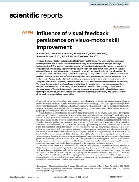 PDF Influence Of Visual Feedback Persistence On Visuo Motor Skill