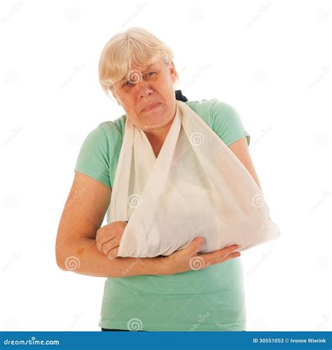 Old Woman with Broken Wrist in Gypsum and Pain Stock Image - Image of