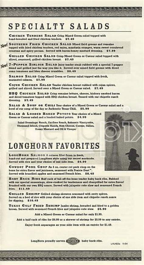 Online Menu Of Longhorn Steakhouse Fort Worth Tx