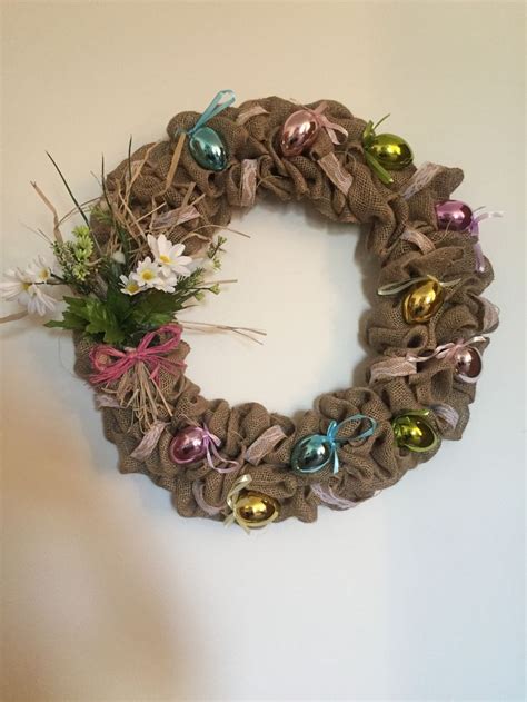 Easter Spring Burlap Wreath With Easter Eggs Spring Burlap Wreath