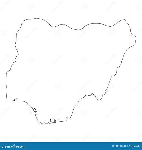 Nigeria Solid Black Outline Border Map Of Country Area Simple Flat