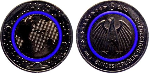 Deutschland Brd Euro F Planet Erde Mit Blauem Polymerring Bu