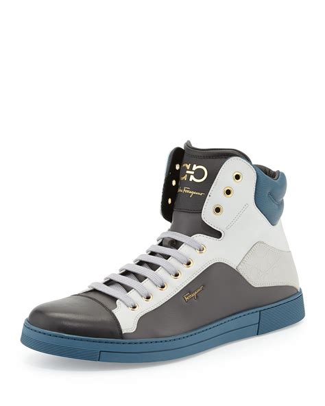 Salvatore Ferragamo Men S Leather High Top Sneaker Multi Neiman Marcus