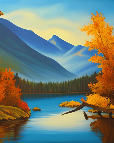 Fall Lake and Mountain Scene Painting · Creative Fabrica