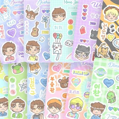 Seventeen Kpop Individual Member Sticker Sheets Etsy