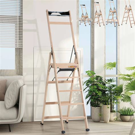 Деревянная стремянка на колесиках 5 ступеней, SCALA5 FOPPAPEDRETTI ...