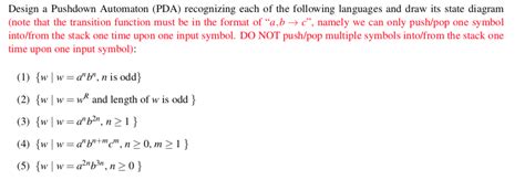 Solved Design A Pushdown Automaton PDA Recognizing Each Of Chegg