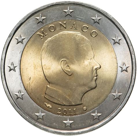 Монета Монако 2 euro (евро) 2011 "Prince Albert II (князь Альберт II ...