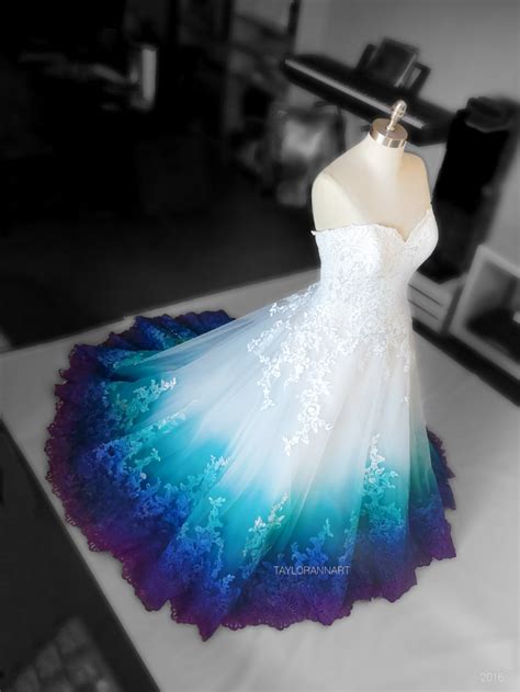 Colorful Ombre Wedding Dress Teal Blue And Purple Painted Wedding