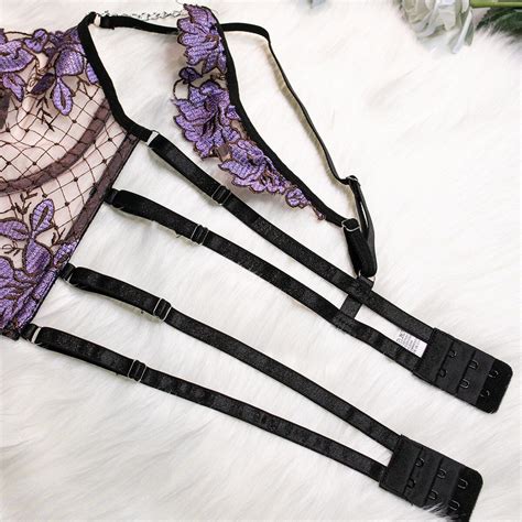 Yimunancy Piece Floral Embroidery Lingerie Set Mesh Patchwork Vintage