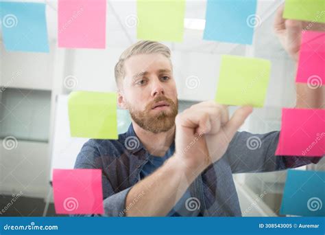 Brainstorming Concept Sticky Note On Glass Wall Stock Image Image Of