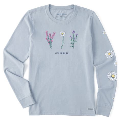 Women S 3 Daisies Long Sleeve Crusher Tee Life Is Good Official Site