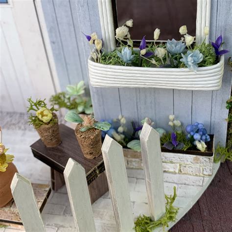 Miniature Garden Diorama Patio in Blue With Flowers, Clay Pot, Watering ...