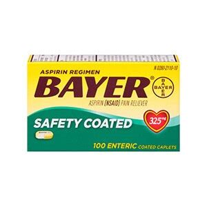 Aspirin Regimen Bayer, 325mg Enteric Coated Tablets, Pain Reliever, 100 ...