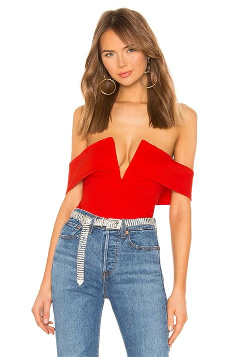 Superdown Aaliyah Deep V Bodysuit In Cherry Red Revolve