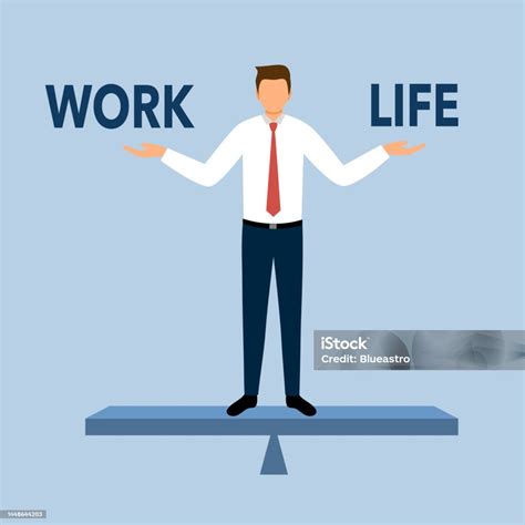 Ilustrasi Vektor Konsep Work Life Balance Pria Berdiri Dalam Skala