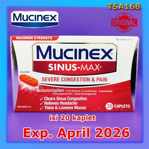 Jual Mucinex Sinus Max Severe Congestion Pain Relief 20 Caplets Ori