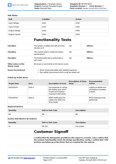 Equipment Fault Report Template