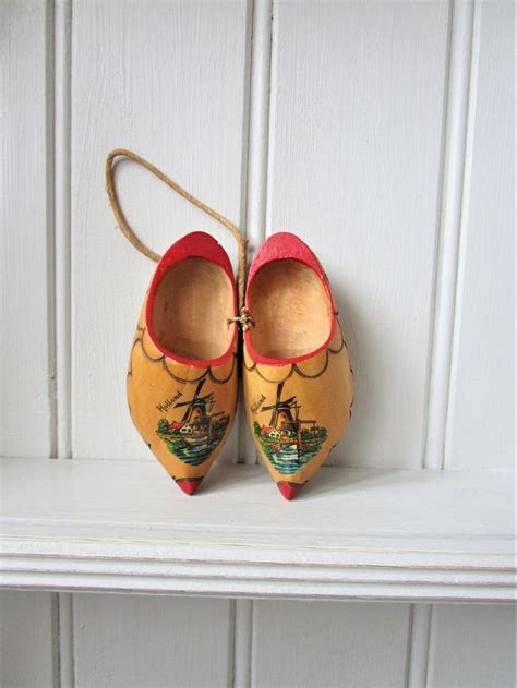 Souvenir DUTCH CLOGS Vintage Wooden Clogs To Hang Windmill Brightly